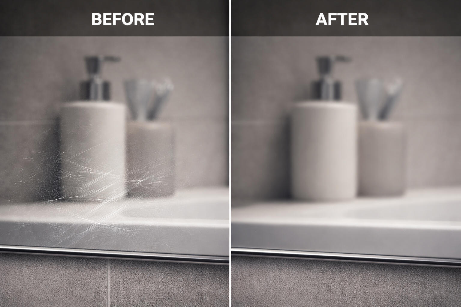 A before and after image. Showing the result of polishing with The Fix Box cerium oxide polish kit